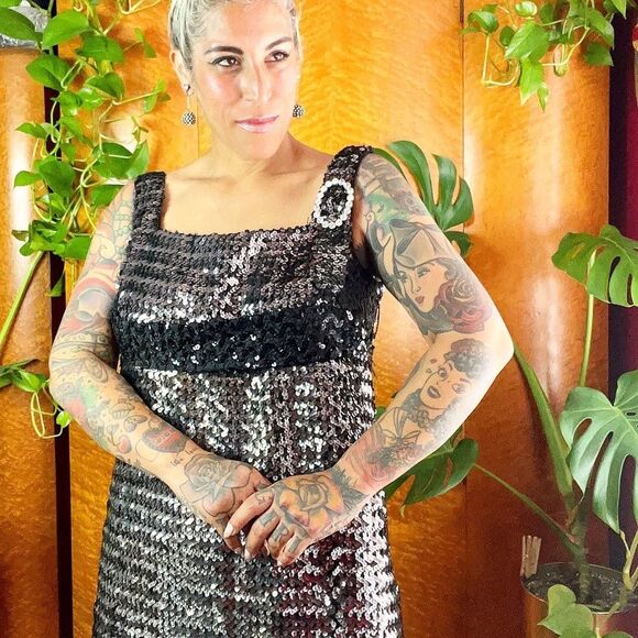 RUSSELL OF CALIFORNIA 60’s 60s Vintage Sequined Mini Shift Mod Cocktail Dress M - Picture 2 of 12